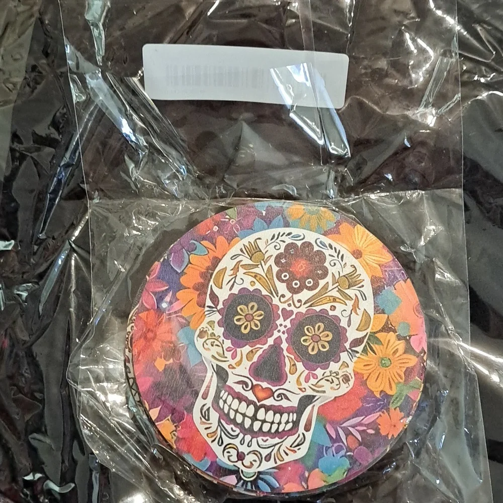 Skull Coasters Dio de los Muertos , Floral Skull 6-Pack